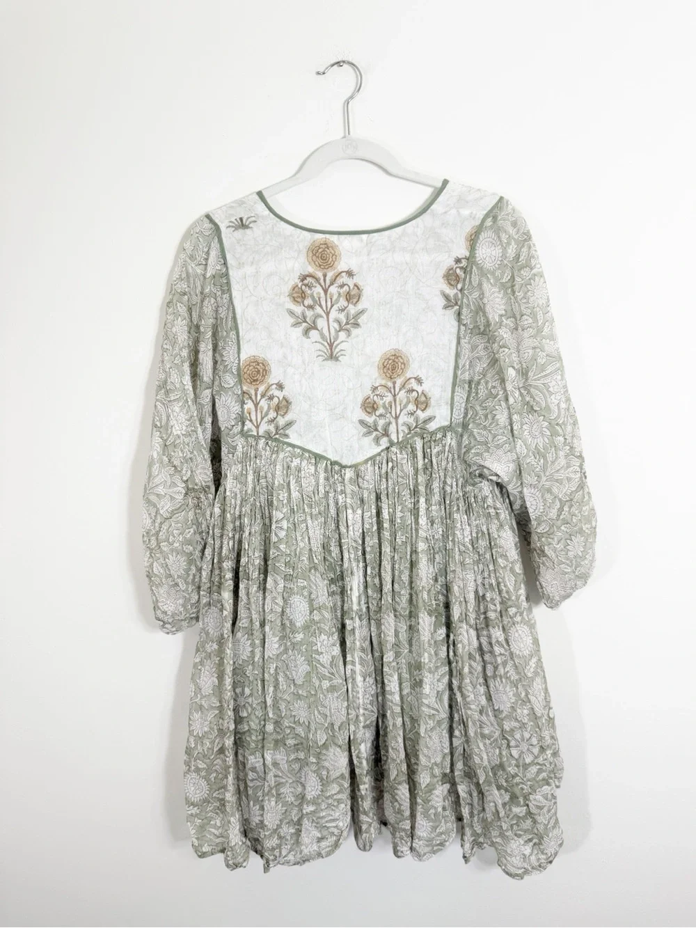 Daughters Of India Diya Mini Dress Pistachio Floral Green Large